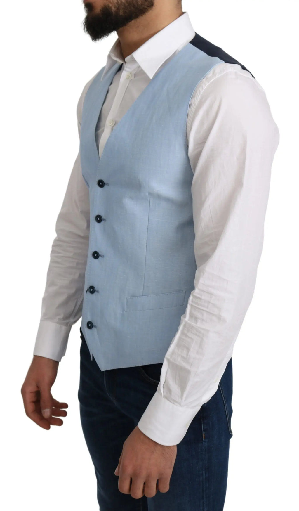 Dolce & Gabbana Blue Viscose Stretch Formal Coat Vest - Zeiniez
