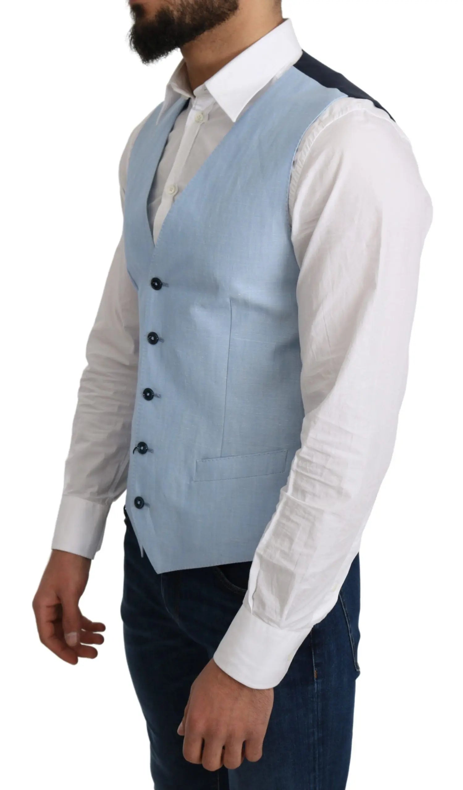 Dolce & Gabbana Blue Viscose Stretch Formal Coat Vest - Zeiniez