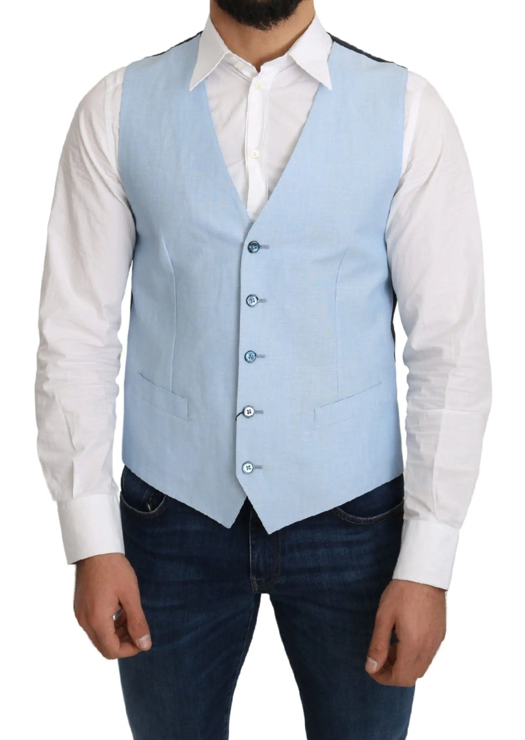 Dolce & Gabbana Blue Viscose Stretch Formal Coat Vest - Zeiniez