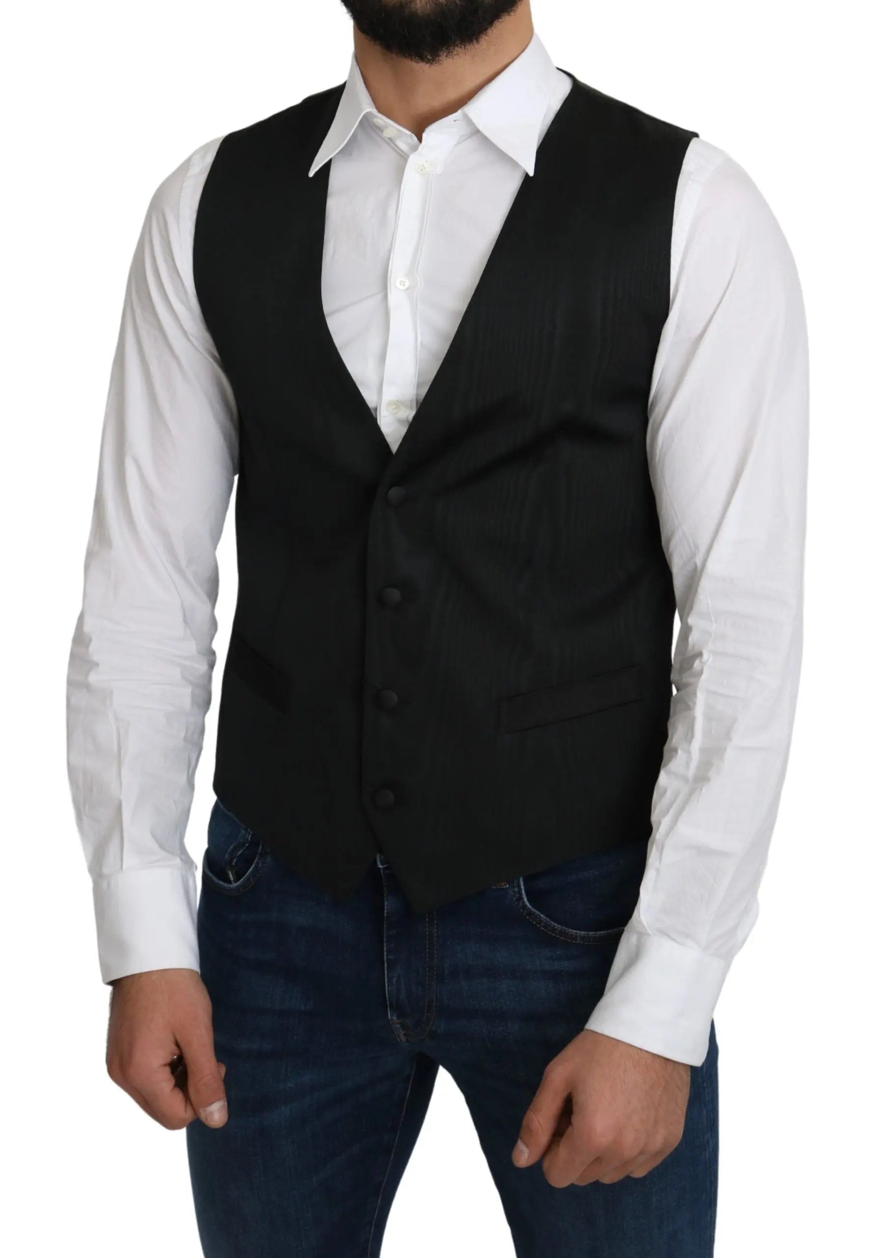 Dolce & Gabbana Gray 100% Silk Formal Coat Vest - Zeiniez