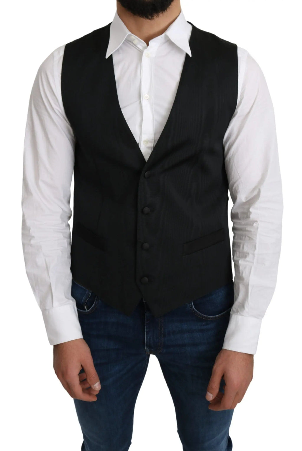 Dolce & Gabbana Gray 100% Silk Formal Coat Vest - Zeiniez