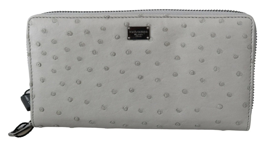 Dolce & Gabbana White Ostrich Leather Continental Mens Clutch Wallet - Zeiniez