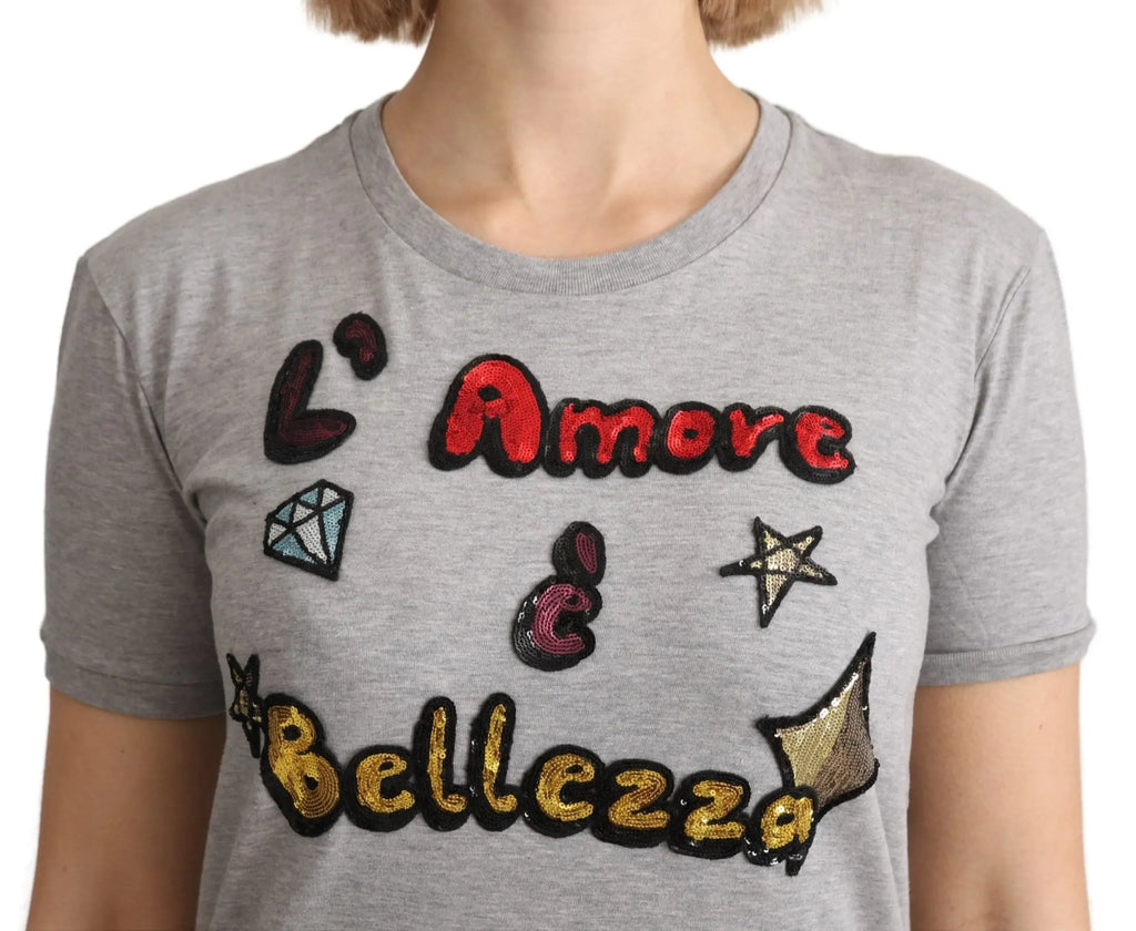 Dolce & Gabbana Gray Cotton Amore e Bellezza Top T-shirt - Zeiniez