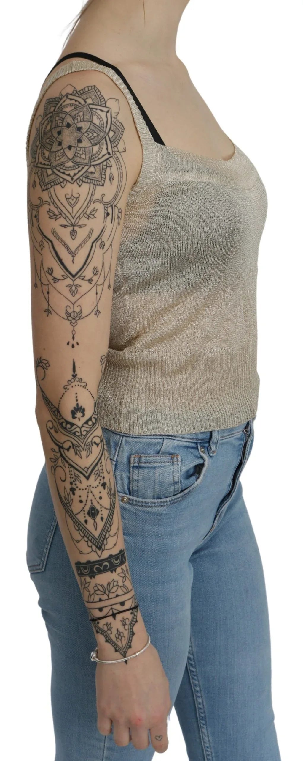 BYBLOS Beige Sleeveless Spaghetti Strap Tank See Through Top - Zeiniez