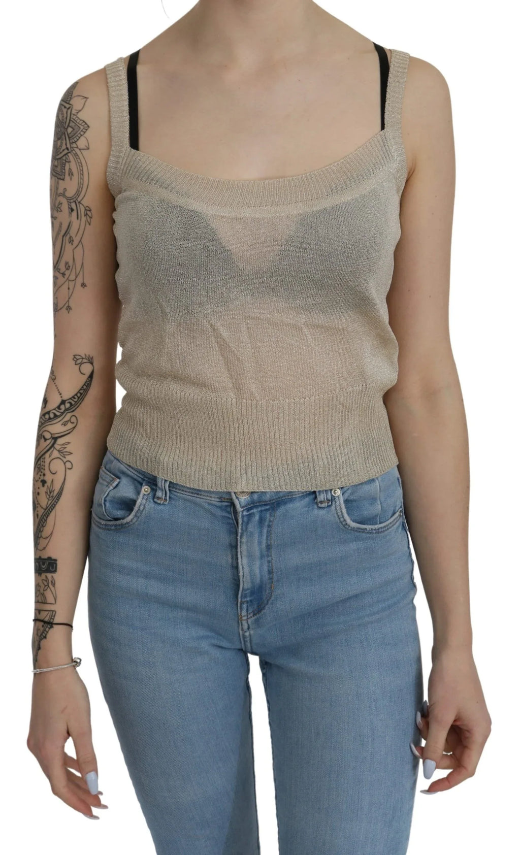 BYBLOS Beige Sleeveless Spaghetti Strap Tank See Through Top - Zeiniez