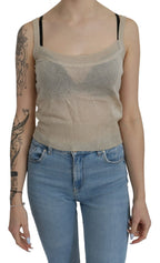 BYBLOS Beige Sleeveless Spaghetti Strap Tank See Through Top - Zeiniez