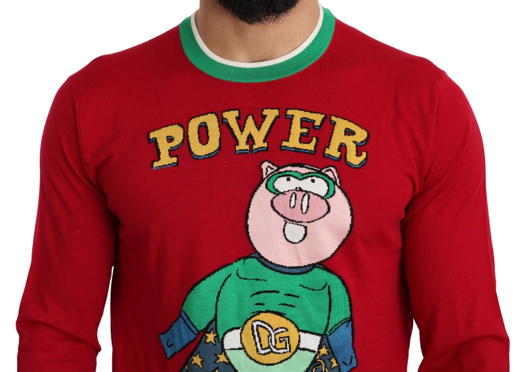 Dolce & Gabbana Red Wool Silk Pig of the Year Sweater - Zeiniez