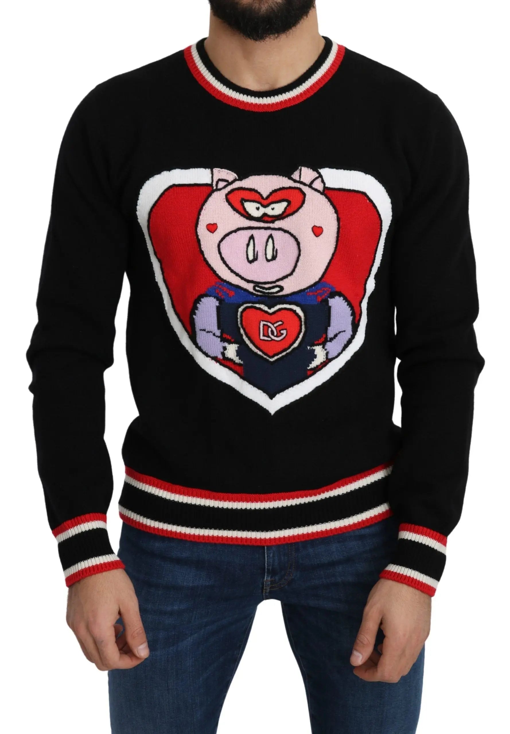 Dolce & Gabbana Black Cashmere Pig of the Year Pullover Sweater - Zeiniez