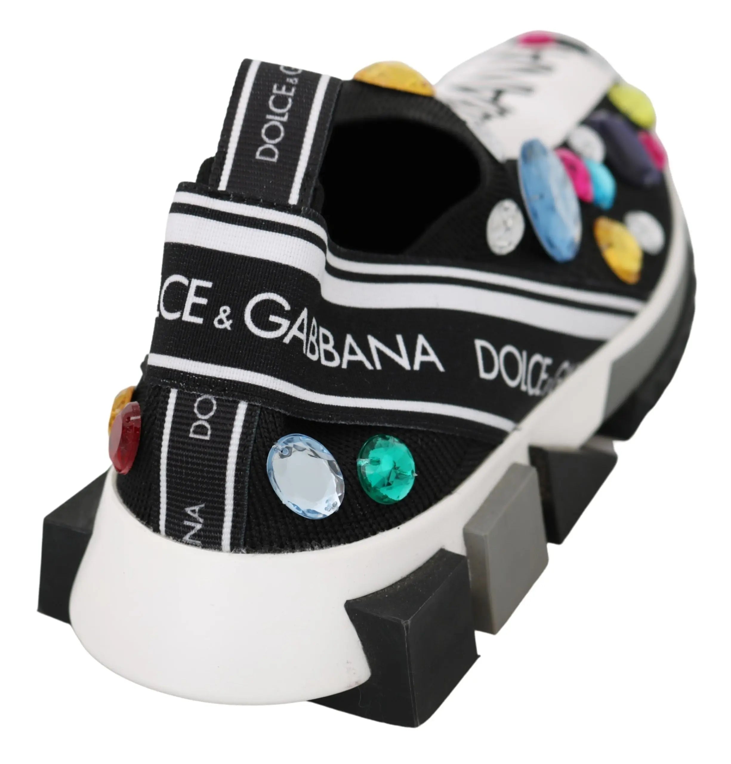 Dolce & Gabbana Black Multicolor Crystal Sneakers Shoes - Zeiniez
