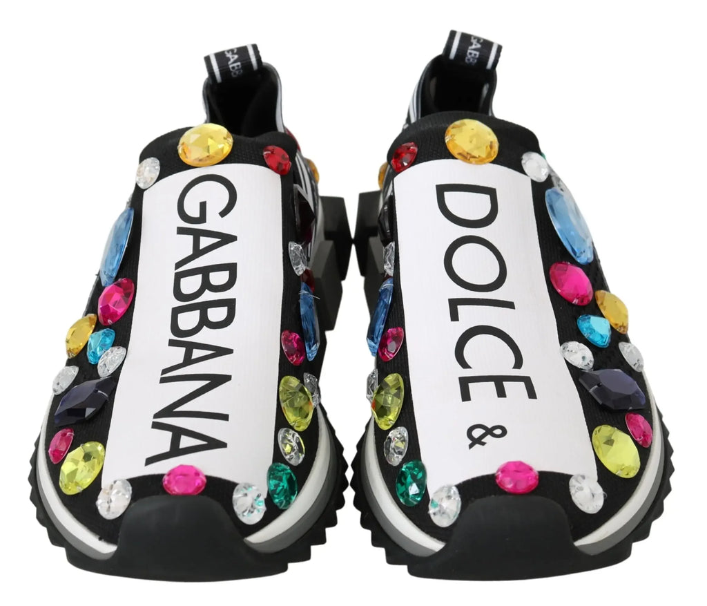 Dolce & Gabbana Black Multicolor Crystal Sneakers Shoes - Zeiniez