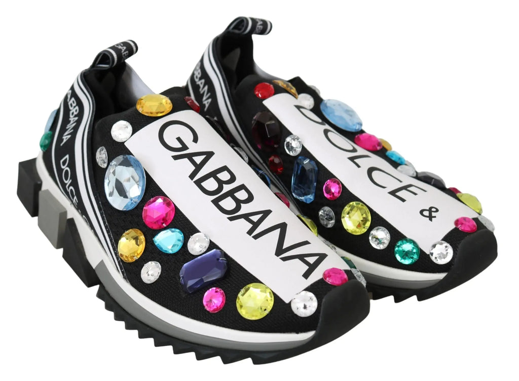 Dolce & Gabbana Black Multicolor Crystal Sneakers Shoes - Zeiniez
