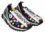 Dolce & Gabbana Black Multicolor Crystal Sneakers Shoes - Zeiniez