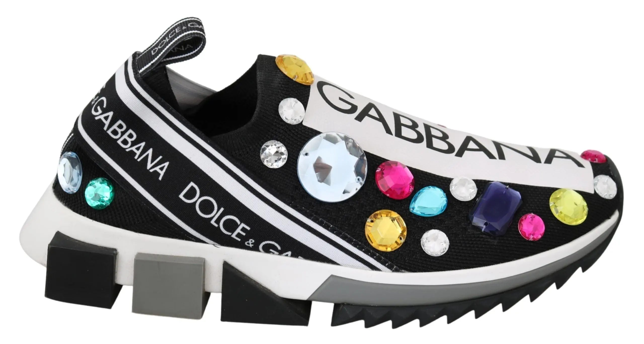 Dolce & Gabbana Black Multicolor Crystal Sneakers Shoes - Zeiniez