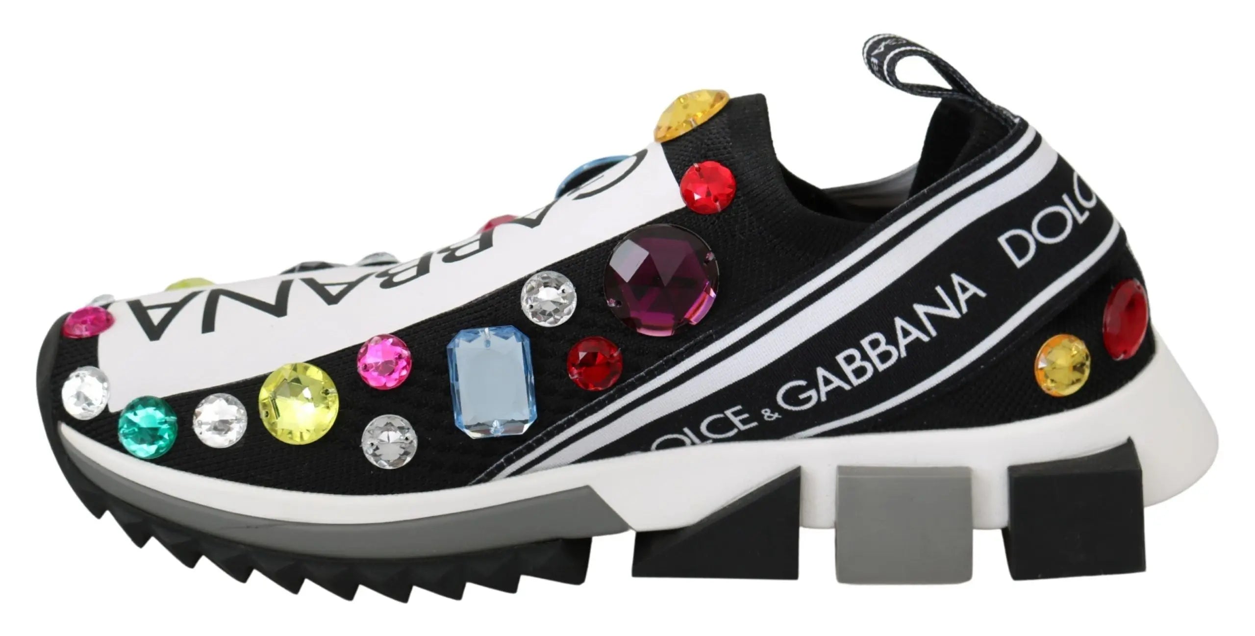 Dolce & Gabbana Black Multicolor Crystal Sneakers Shoes - Zeiniez