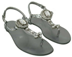 Dolce & Gabbana Silver Crystal Sandals Flip Flops Shoes - Zeiniez