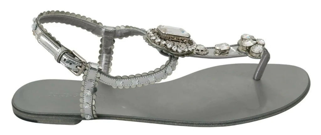 Dolce & Gabbana Silver Crystal Sandals Flip Flops Shoes - Zeiniez