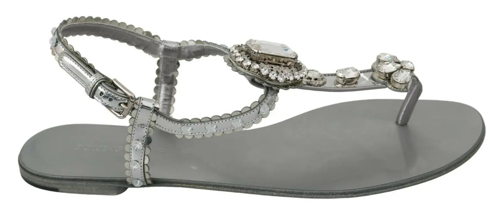 Dolce & Gabbana Silver Crystal Sandals Flip Flops Shoes - Zeiniez