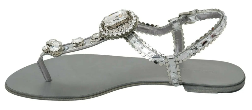 Dolce & Gabbana Silver Crystal Sandals Flip Flops Shoes - Zeiniez