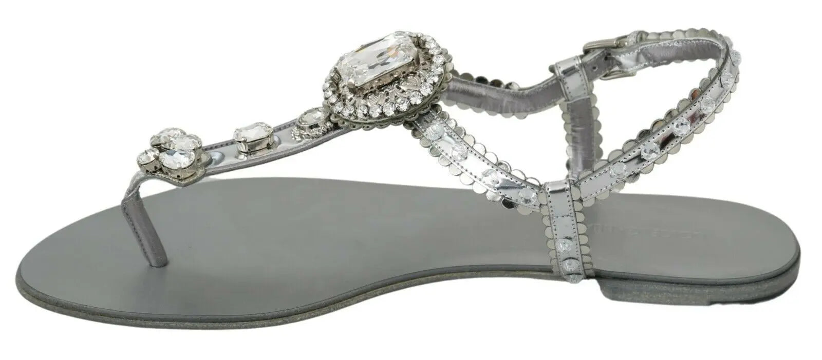 Dolce & Gabbana Silver Crystal Sandals Flip Flops Shoes - Zeiniez