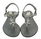 Dolce & Gabbana Silver Crystal Sandals Flip Flops Shoes - Zeiniez