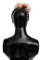 Dolce & Gabbana Pink Silk Black Floral Headband Logo Diadem - Zeiniez