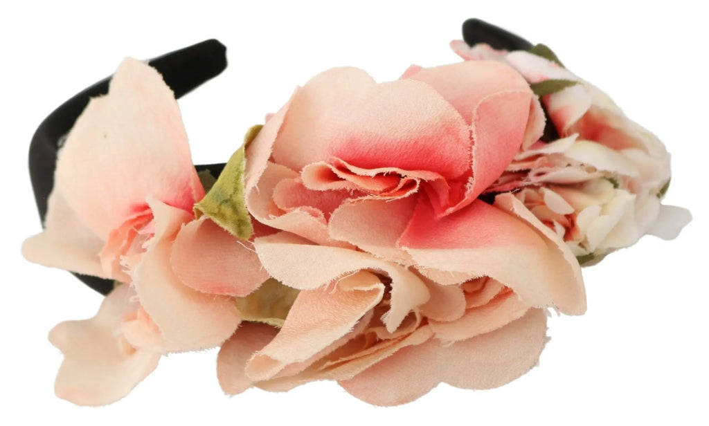 Dolce & Gabbana Pink Silk Black Floral Headband Logo Diadem - Zeiniez