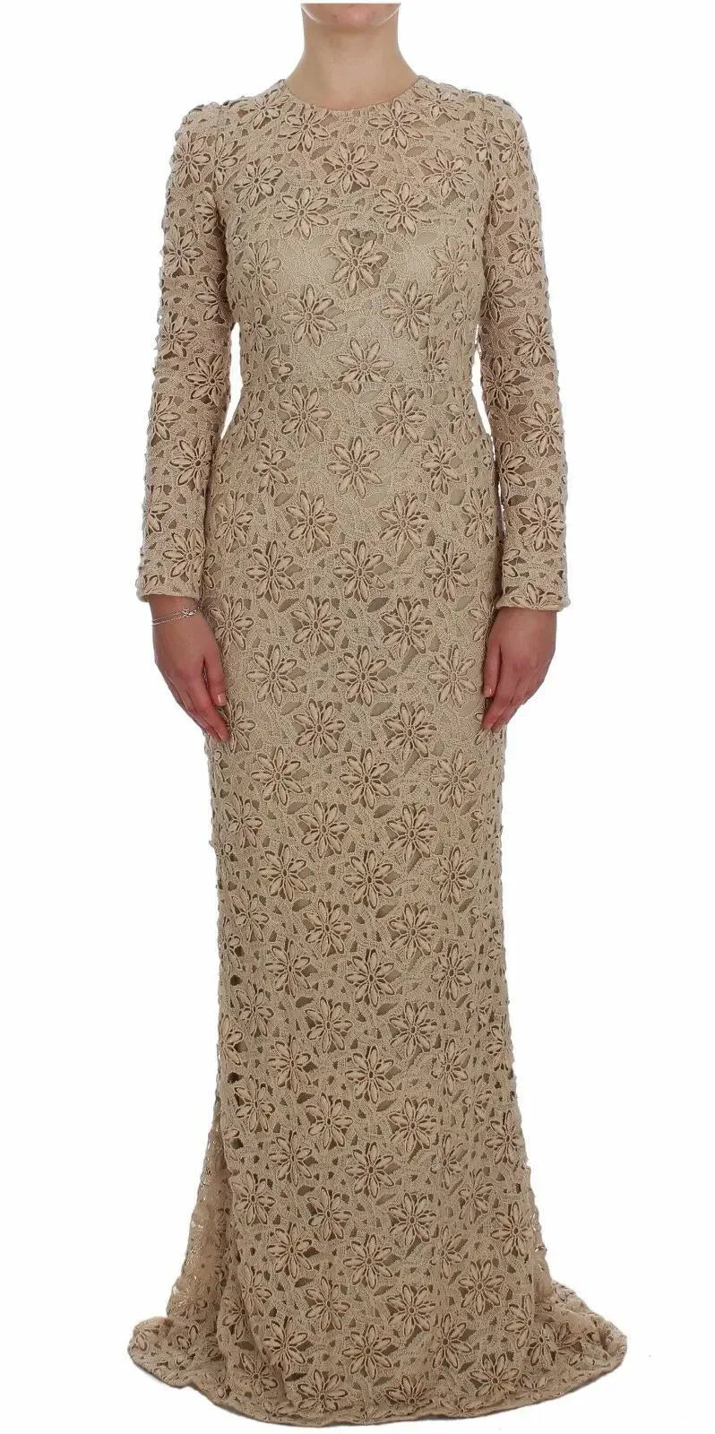 Dolce & Gabbana Beige Floral Lace Sheath Maxi Dress - Zeiniez