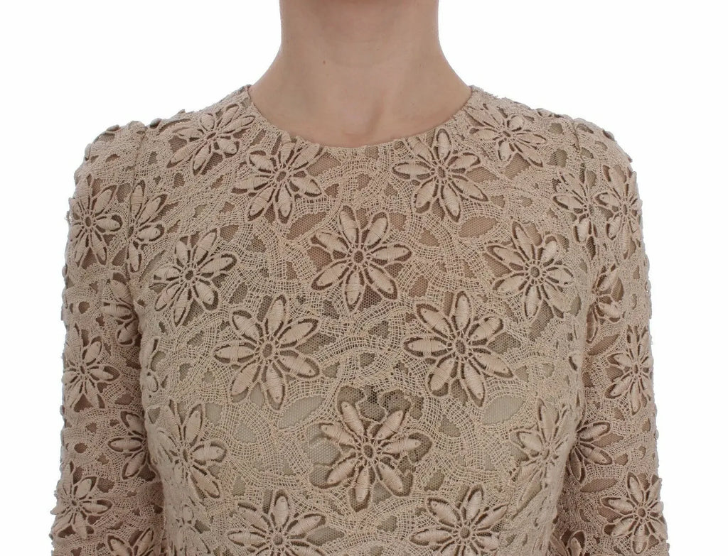 Dolce & Gabbana Beige Floral Lace Sheath Maxi Dress - Zeiniez