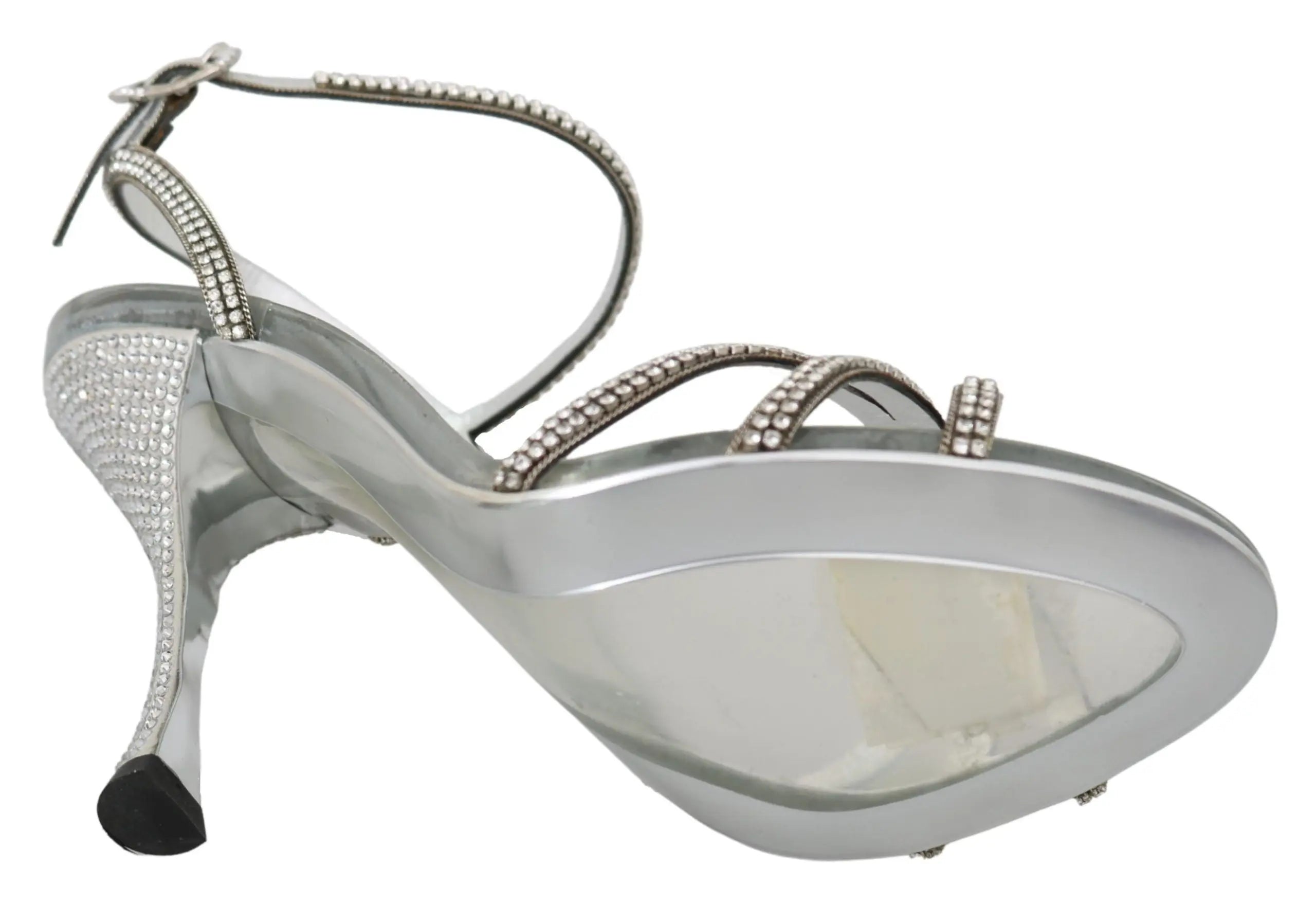 Dolce & Gabbana Silver Crystal Ankle Strap Sandals Shoes - Zeiniez