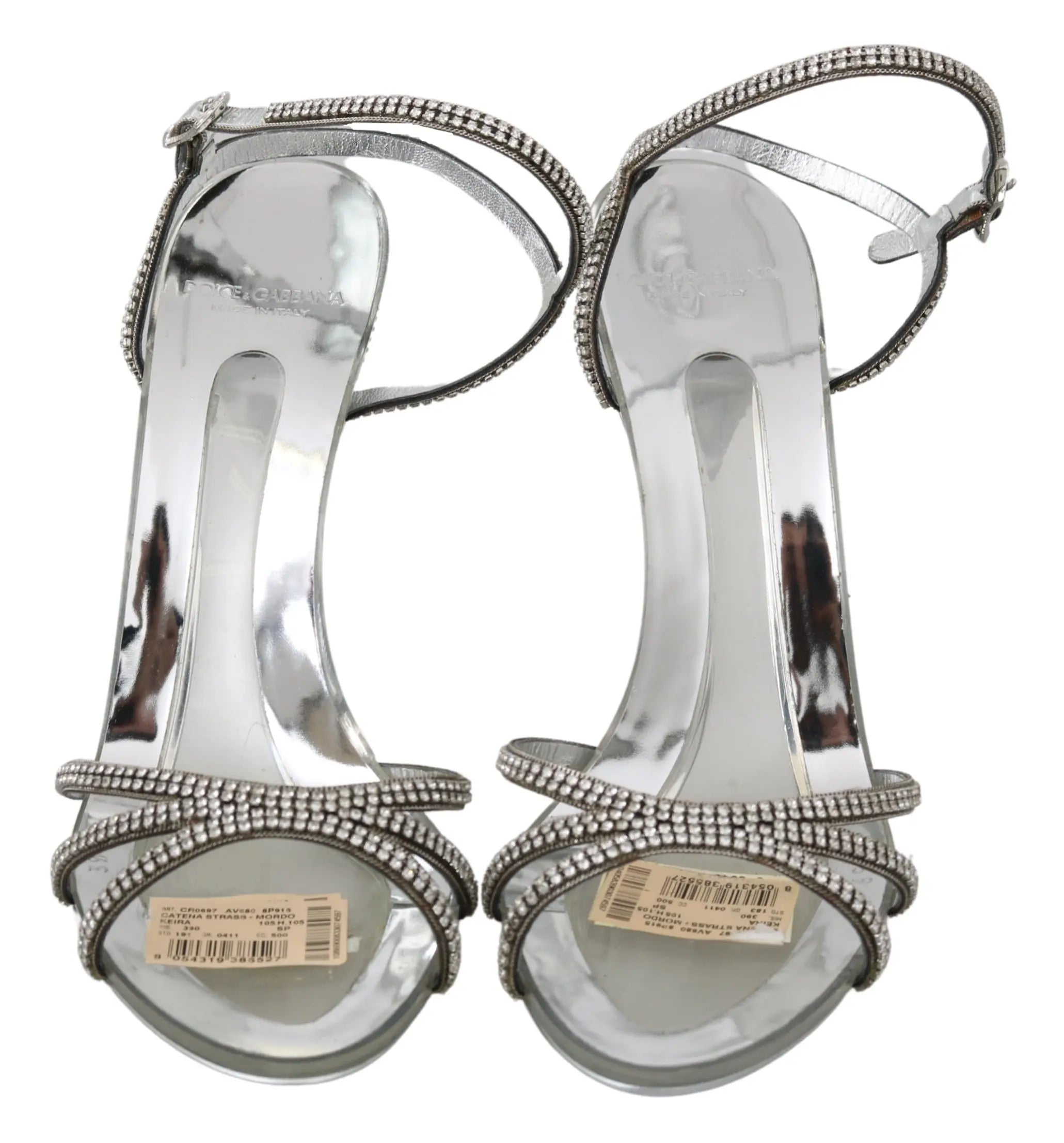 Dolce & Gabbana Silver Crystal Ankle Strap Sandals Shoes - Zeiniez