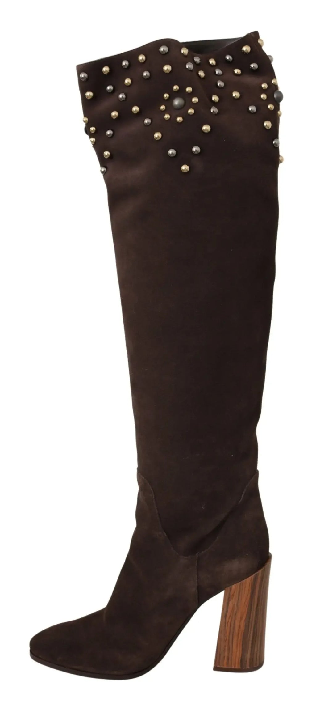 Dolce & Gabbana Brown Suede Studded Knee High Shoes Boots - Zeiniez