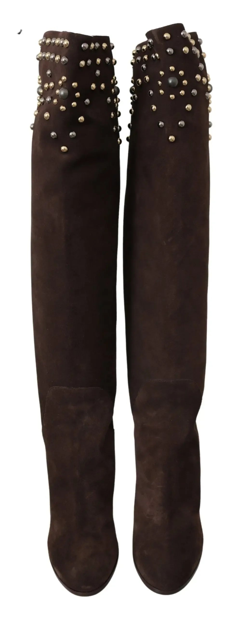 Dolce & Gabbana Brown Suede Studded Knee High Shoes Boots - Zeiniez