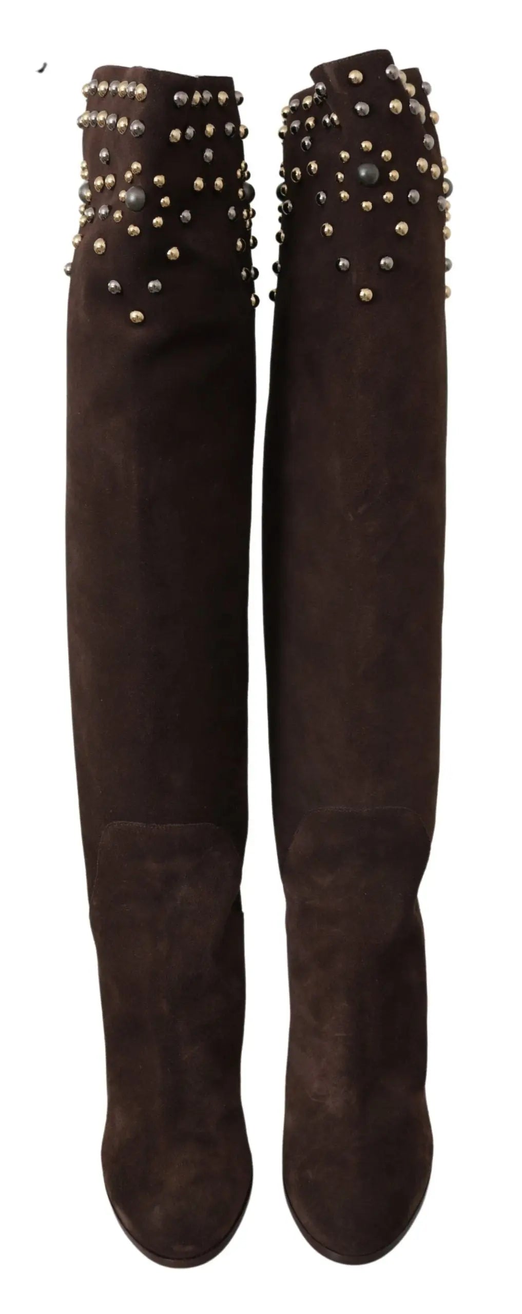 Dolce & Gabbana Brown Suede Studded Knee High Shoes Boots - Zeiniez