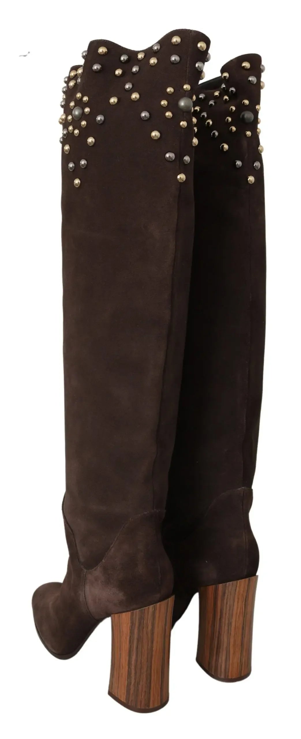 Dolce & Gabbana Brown Suede Studded Knee High Shoes Boots - Zeiniez