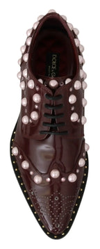 Dolce & Gabbana Bordeaux Leather Crystal Pearls Formal Shoes - Zeiniez