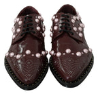 Dolce & Gabbana Bordeaux Leather Crystal Pearls Formal Shoes - Zeiniez