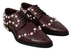 Dolce & Gabbana Bordeaux Leather Crystal Pearls Formal Shoes - Zeiniez