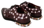 Dolce & Gabbana Bordeaux Leather Crystal Pearls Formal Shoes - Zeiniez