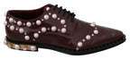 Dolce & Gabbana Bordeaux Leather Crystal Pearls Formal Shoes - Zeiniez