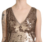 Liu Jo Brown Sequined V-neck Sleeveless Sheath Mini Dress - Zeiniez