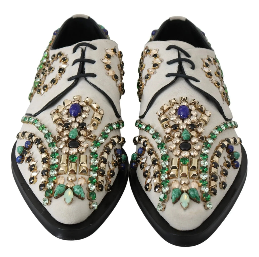 Dolce & Gabbana White Suede Crystal Dress Broque Shoes - Zeiniez