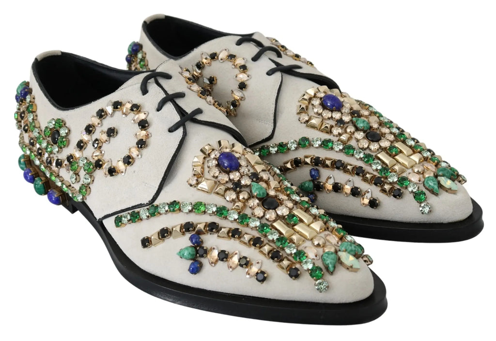 Dolce & Gabbana White Suede Crystal Dress Broque Shoes - Zeiniez
