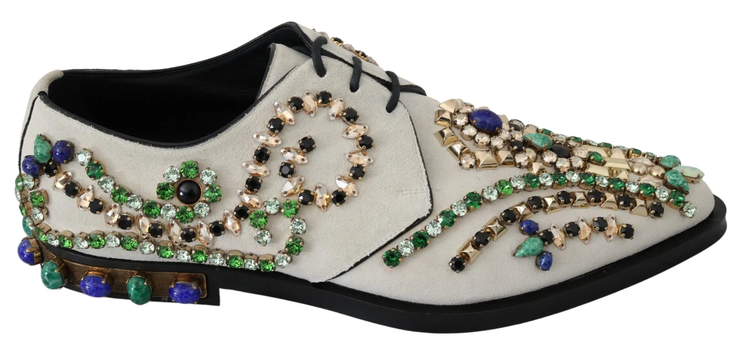 Dolce & Gabbana White Suede Crystal Dress Broque Shoes - Zeiniez