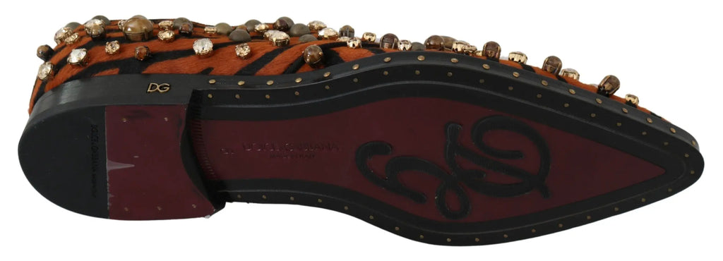 Dolce & Gabbana Orange Pony Hair Crystal Dress Broque Shoes - Zeiniez