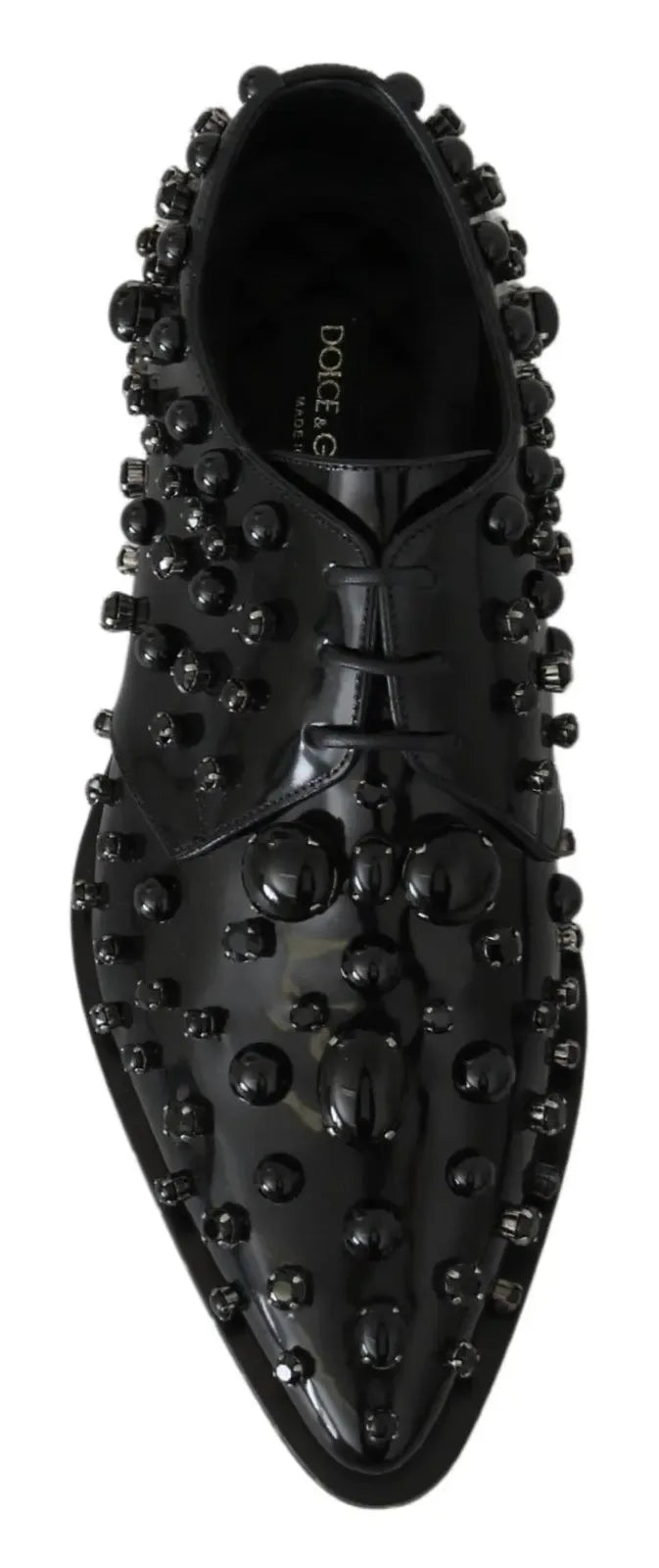 Dolce & Gabbana Black Leather Crystals Dress Broque Shoes - Zeiniez