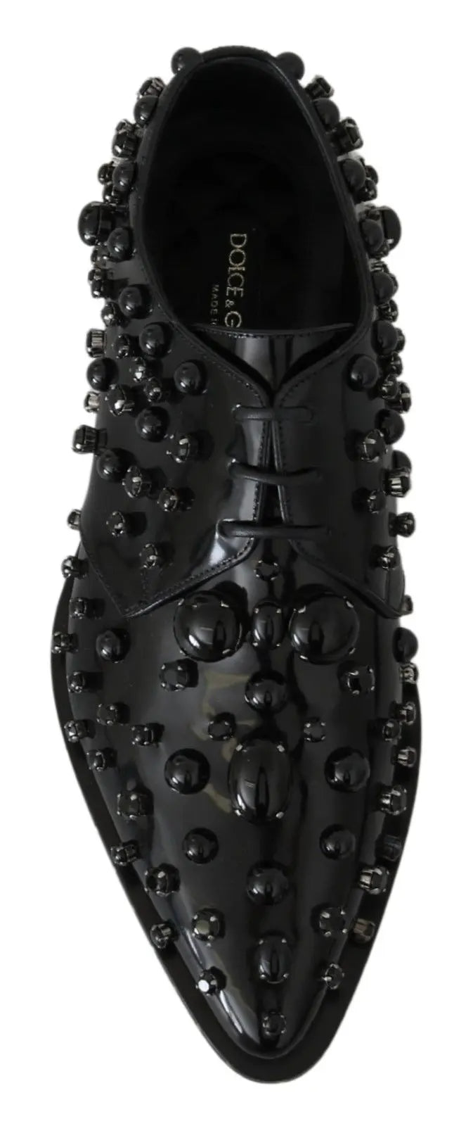 Dolce & Gabbana Black Leather Crystals Dress Broque Shoes - Zeiniez