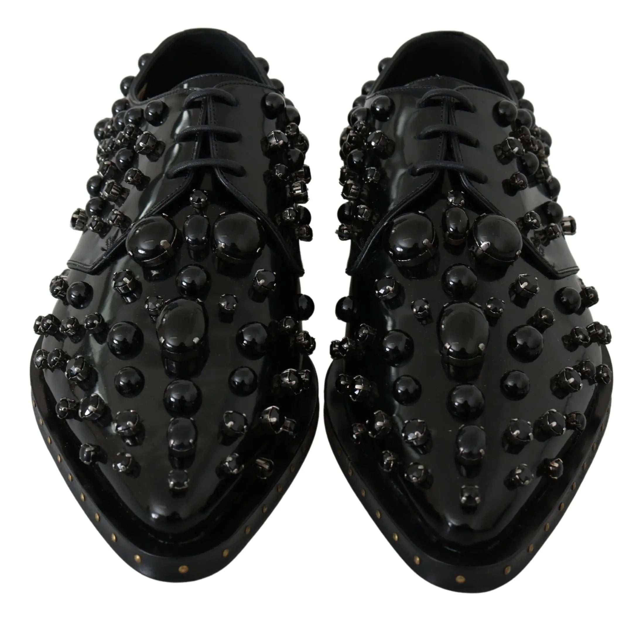 Dolce & Gabbana Black Leather Crystals Dress Broque Shoes - Zeiniez