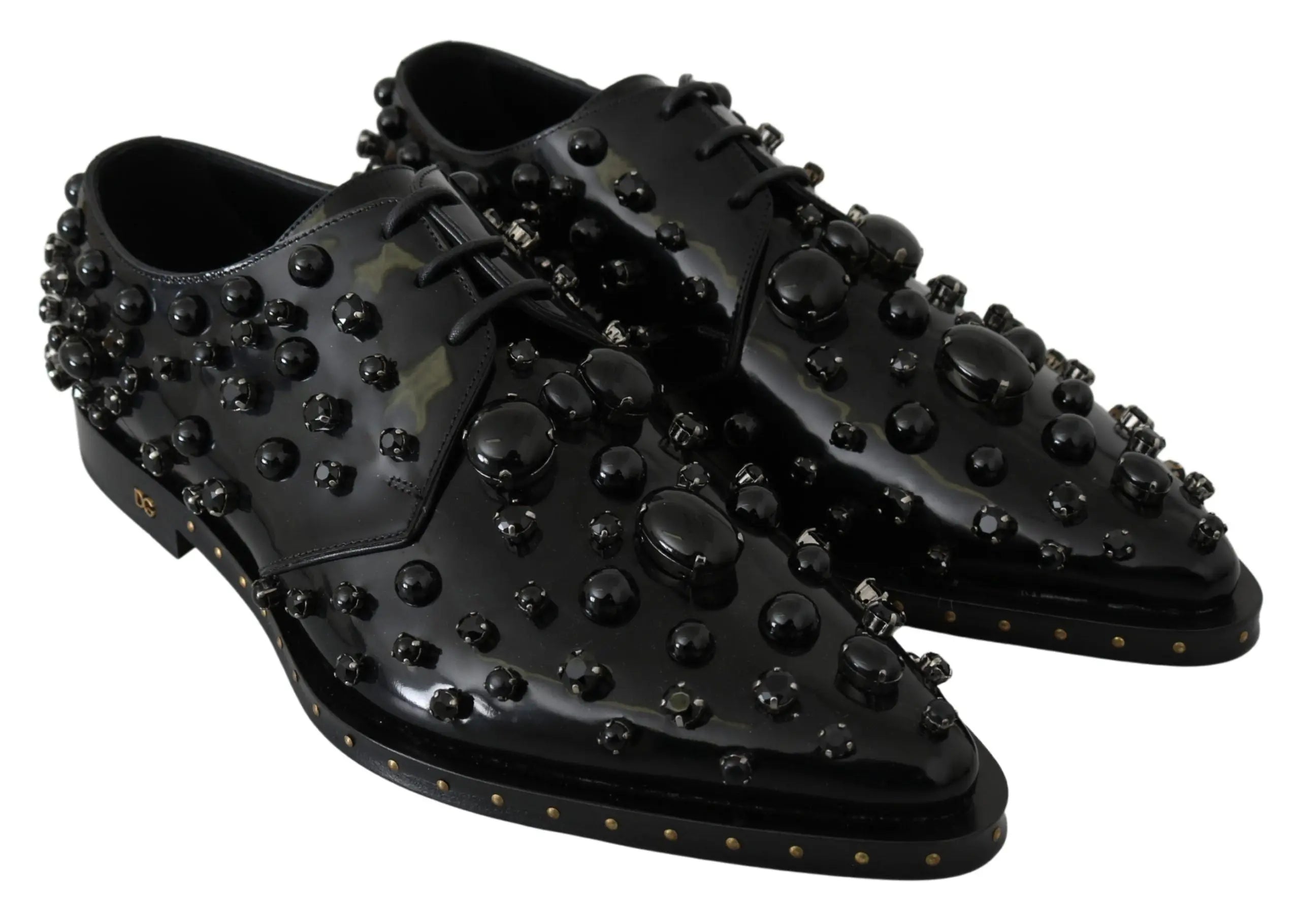 Dolce & Gabbana Black Leather Crystals Dress Broque Shoes - Zeiniez