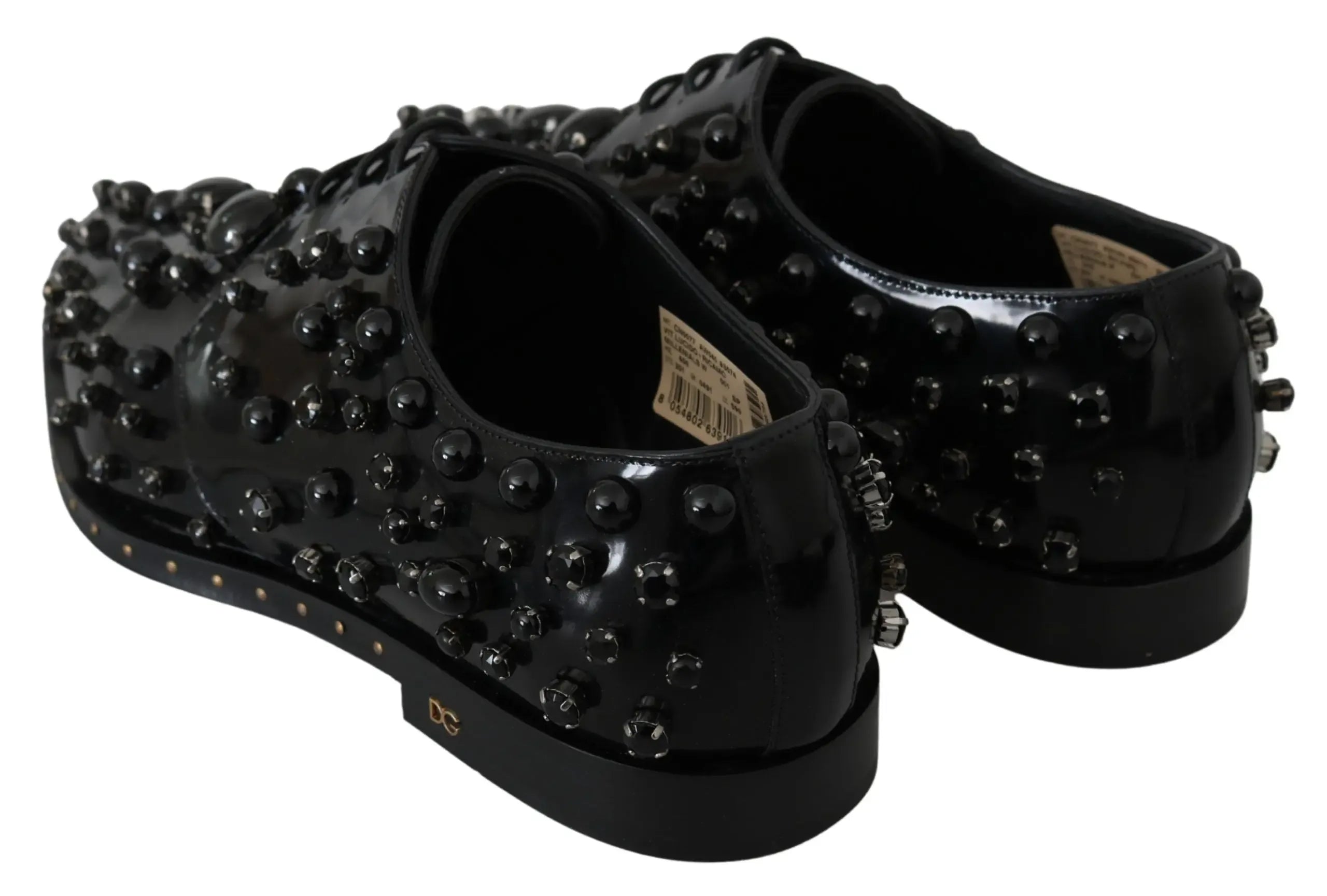 Dolce & Gabbana Black Leather Crystals Dress Broque Shoes - Zeiniez
