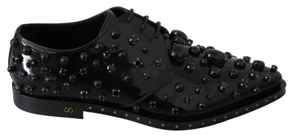 Dolce & Gabbana Black Leather Crystals Dress Broque Shoes - Zeiniez